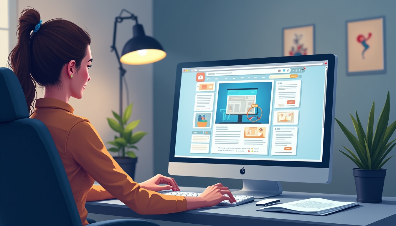 Ilustrație cu elemente de web design, laptop, tabletă și smartphone, evidențiind procesul de creare a unui site